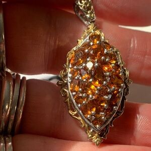 Sterling Silver Gold Vermeil Accent Citrine Gemstone Ornate Filigree Pendant
